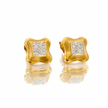 14K Yellow Gold Stud Earrings | Natural Diamond Cluster | Vintage Revival Geometric Style Jewelry