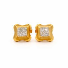 14K Yellow Gold Stud Earrings | Natural Diamond Cluster | Vintage Revival Geometric Style Jewelry