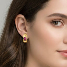 14K Yellow Gold Natural Ruby Stud Earrings | July Birthstone Contemporary Statement Jewelry