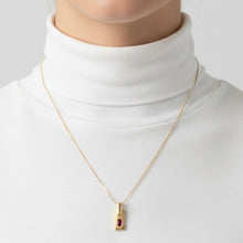 14K Yellow Gold Natural Ruby Bezel-Set Bar Pendant | Rectangular Base with Thick Polished Bail