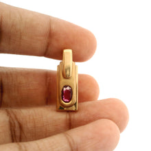 14K Yellow Gold Natural Ruby Bezel-Set Bar Pendant | Rectangular Base with Thick Polished Bail