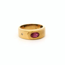 14K Yellow Gold Gypsy Ring | Natural Ruby & Diamond Accent | Flush-Set Vintage Band | Classic Statement Design