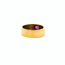 14K Yellow Gold Gypsy Ring | Natural Ruby & Diamond Accent | Flush-Set Vintage Band | Classic Statement Design