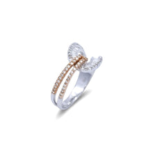18K White & Rose Gold Infinity Knot Promise Ring | Natural Diamond Round Pavé & Baguette Channel Design