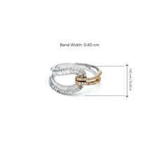 18K White & Rose Gold Infinity Knot Promise Ring | Natural Diamond Round Pavé & Baguette Channel Design