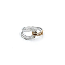 18K White & Rose Gold Infinity Knot Promise Ring | Natural Diamond Round Pavé & Baguette Channel Design