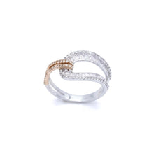 18K White & Rose Gold Infinity Knot Promise Ring | Natural Diamond Round Pavé & Baguette Channel Design