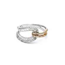 18K White & Rose Gold Infinity Knot Promise Ring | Natural Diamond Round Pavé & Baguette Channel Design