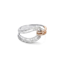 18K White & Rose Gold Infinity Knot Promise Ring | Natural Diamond Round Pavé & Baguette Channel Design