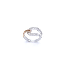 18K White & Rose Gold Infinity Knot Promise Ring | Natural Diamond Round Pavé & Baguette Channel Design