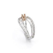 18K White & Rose Gold Infinity Knot Promise Ring | Natural Diamond Round Pavé & Baguette Channel Design