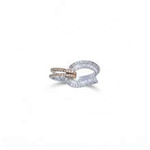 18K White & Rose Gold Infinity Knot Promise Ring | Natural Diamond Round Pavé & Baguette Channel Design