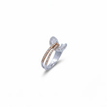 18K White & Rose Gold Infinity Knot Promise Ring | Natural Diamond Round Pavé & Baguette Channel Design