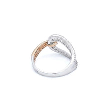 18K White & Rose Gold Infinity Knot Promise Ring | Natural Diamond Round Pavé & Baguette Channel Design