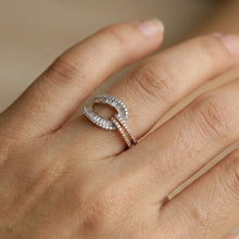 18K White & Rose Gold Infinity Knot Promise Ring | Natural Diamond Round Pavé & Baguette Channel Design