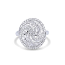 18K White Gold Spiral Cocktail Statement Ring | Natural Diamond Baguette & Round Swirl Design | Bold Luxury Gift