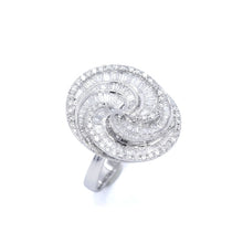 18K White Gold Spiral Cocktail Statement Ring | Natural Diamond Baguette & Round Swirl Design | Bold Luxury Gift