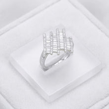 18K White Gold Zigzag Statement Ring | Natural Diamond Baguette & Pavé Geometric Design
