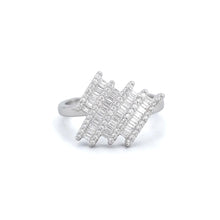 18K White Gold Zigzag Statement Ring | Natural Diamond Baguette & Pavé Geometric Design