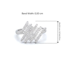 18K White Gold Zigzag Statement Ring | Natural Diamond Baguette & Pavé Geometric Design