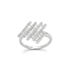 18K White Gold Zigzag Statement Ring | Natural Diamond Baguette & Pavé Geometric Design