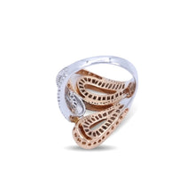 18K White & Rose Gold Tri-Leaf Swirl Statement Ring | Natural Diamond | Openwork Butterfly-Inspired Design