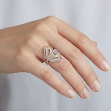18K White & Rose Gold Tri-Leaf Swirl Statement Ring | Natural Diamond | Openwork Butterfly-Inspired Design