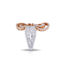 18K White & Rose Gold Tri-Leaf Swirl Statement Ring | Natural Diamond | Openwork Butterfly-Inspired Design