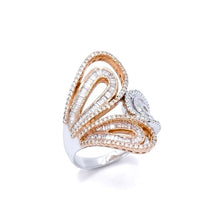 18K White & Rose Gold Tri-Leaf Swirl Statement Ring | Natural Diamond | Openwork Butterfly-Inspired Design