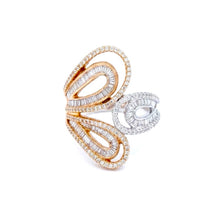 18K White & Rose Gold Tri-Leaf Swirl Statement Ring | Natural Diamond | Openwork Butterfly-Inspired Design