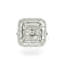 18K White Gold Square Illusion Cocktail Ring | Natural Diamond | Multi-Level Geometric Baguette & Pavé Design