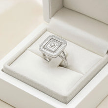 18K White Gold Square Illusion Cocktail Ring | Natural Diamond | Multi-Level Geometric Baguette & Pavé Design
