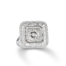 18K White Gold Square Illusion Cocktail Ring | Natural Diamond | Multi-Level Geometric Baguette & Pavé Design