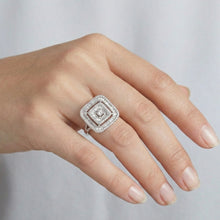 18K White Gold Square Illusion Cocktail Ring | Natural Diamond | Multi-Level Geometric Baguette & Pavé Design