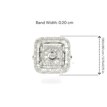 18K White Gold Square Illusion Cocktail Ring | Natural Diamond | Multi-Level Geometric Baguette & Pavé Design
