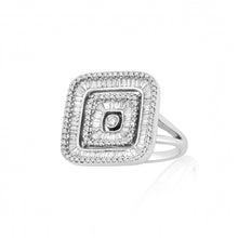 18K White Gold Square Illusion Cocktail Ring | Natural Diamond | Multi-Level Geometric Baguette & Pavé Design