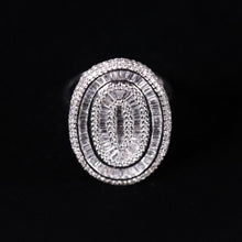 18K White Gold Oval Cocktail Statement Ring | Natural Diamond Baguette & Pavé Halo Design | Bold Luxury Jewelry