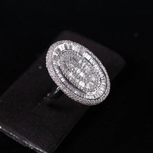18K White Gold Oval Cocktail Statement Ring | Natural Diamond Baguette & Pavé Halo Design | Bold Luxury Jewelry