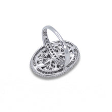 18K White Gold Oval Cocktail Statement Ring | Natural Diamond Baguette & Pavé Halo Design | Bold Luxury Jewelry