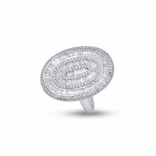 18K White Gold Oval Cocktail Statement Ring | Natural Diamond Baguette & Pavé Halo Design | Bold Luxury Jewelry
