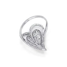 18K White Gold Natural Round Diamond Double Heart Ring | Romantic Pavé Design Jewelry