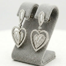 18K White Gold Dangle Earrings | Double Heart Natural Diamond | Romantic Statement Jewelry