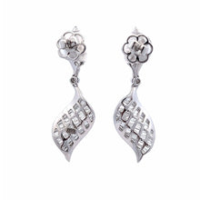 18K White Gold Swirl Earrings Tapered & Round Natural Diamond Jewelry