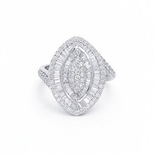 18K White Gold Marquise Illusion Halo Ring | Natural Diamond Baguette & Round Bypass Design | Elegant Jewelry