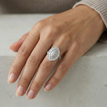 18K White Gold Marquise Illusion Halo Ring | Natural Diamond Baguette & Round Bypass Design | Elegant Jewelry