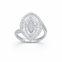 18K White Gold Marquise Illusion Halo Ring | Natural Diamond Baguette & Round Bypass Design | Elegant Jewelry