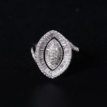 18K White Gold Marquise Illusion Halo Ring | Natural Diamond Baguette & Round Bypass Design | Elegant Jewelry