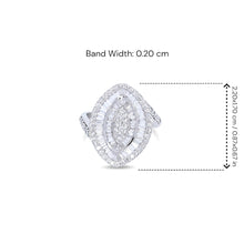 18K White Gold Marquise Illusion Halo Ring | Natural Diamond Baguette & Round Bypass Design | Elegant Jewelry