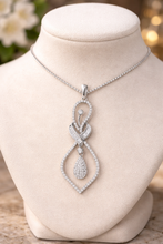 18K White Gold Natural Diamond Tapered Swirl Pendant | Contemporary Infinity Drop Luxury Gold Jewelry