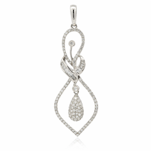 18K White Gold Natural Diamond Tapered Swirl Pendant | Contemporary Infinity Drop Luxury Gold Jewelry
